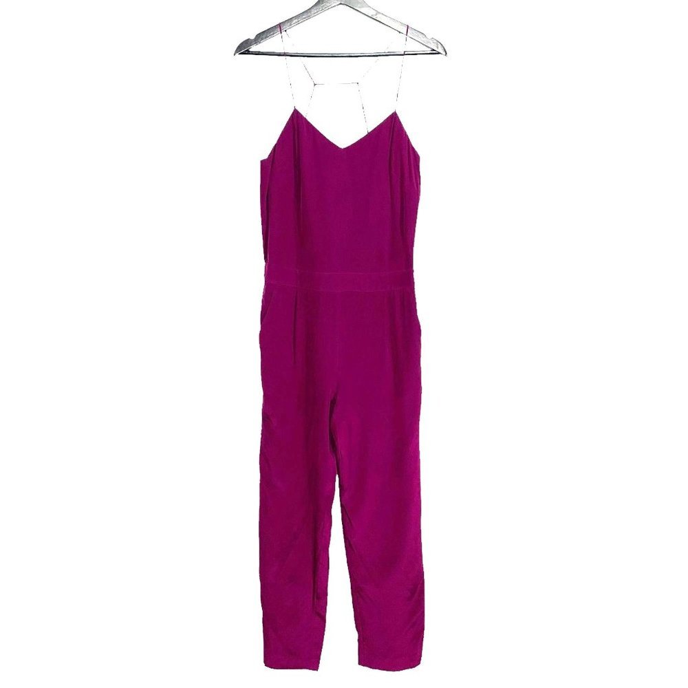J Crew Deep Purple Sleeveless Silk Jumpsuit Size 0